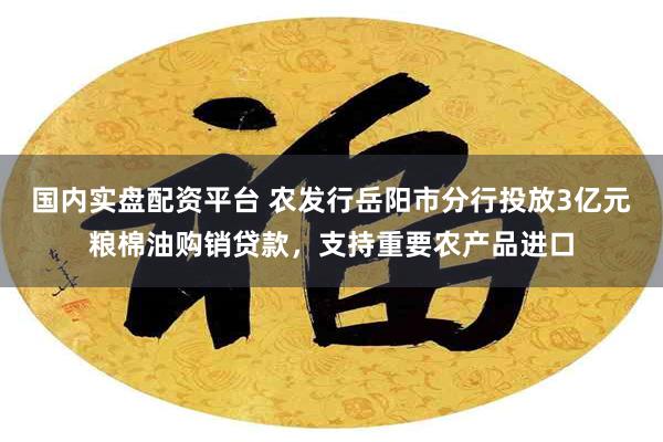 国内实盘配资平台 农发行岳阳市分行投放3亿元粮棉油购销贷款，支持重要农产品进口